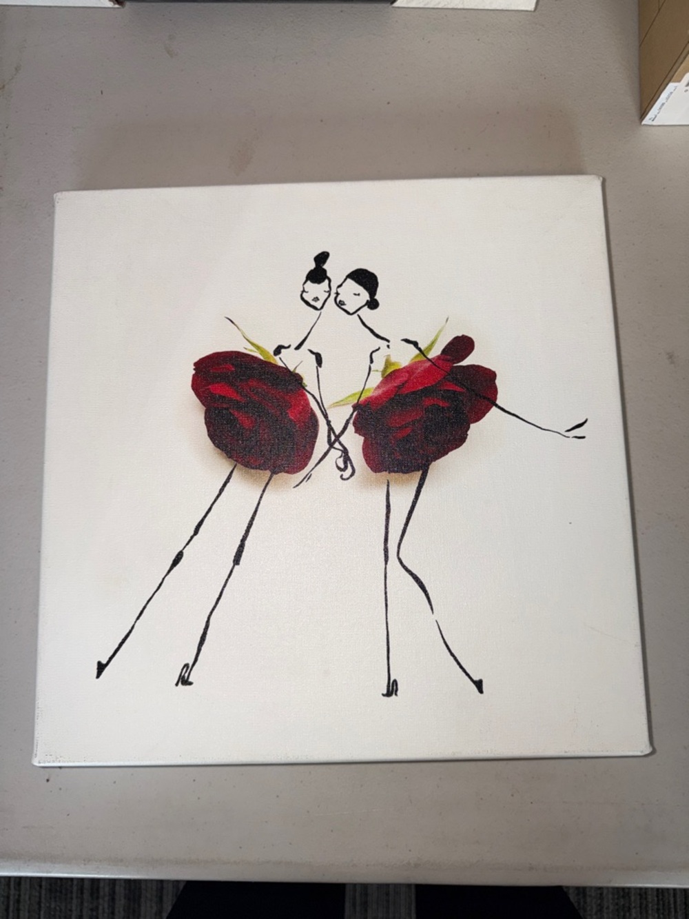 Canvas Wall Art with Red Rose Dress Illustration